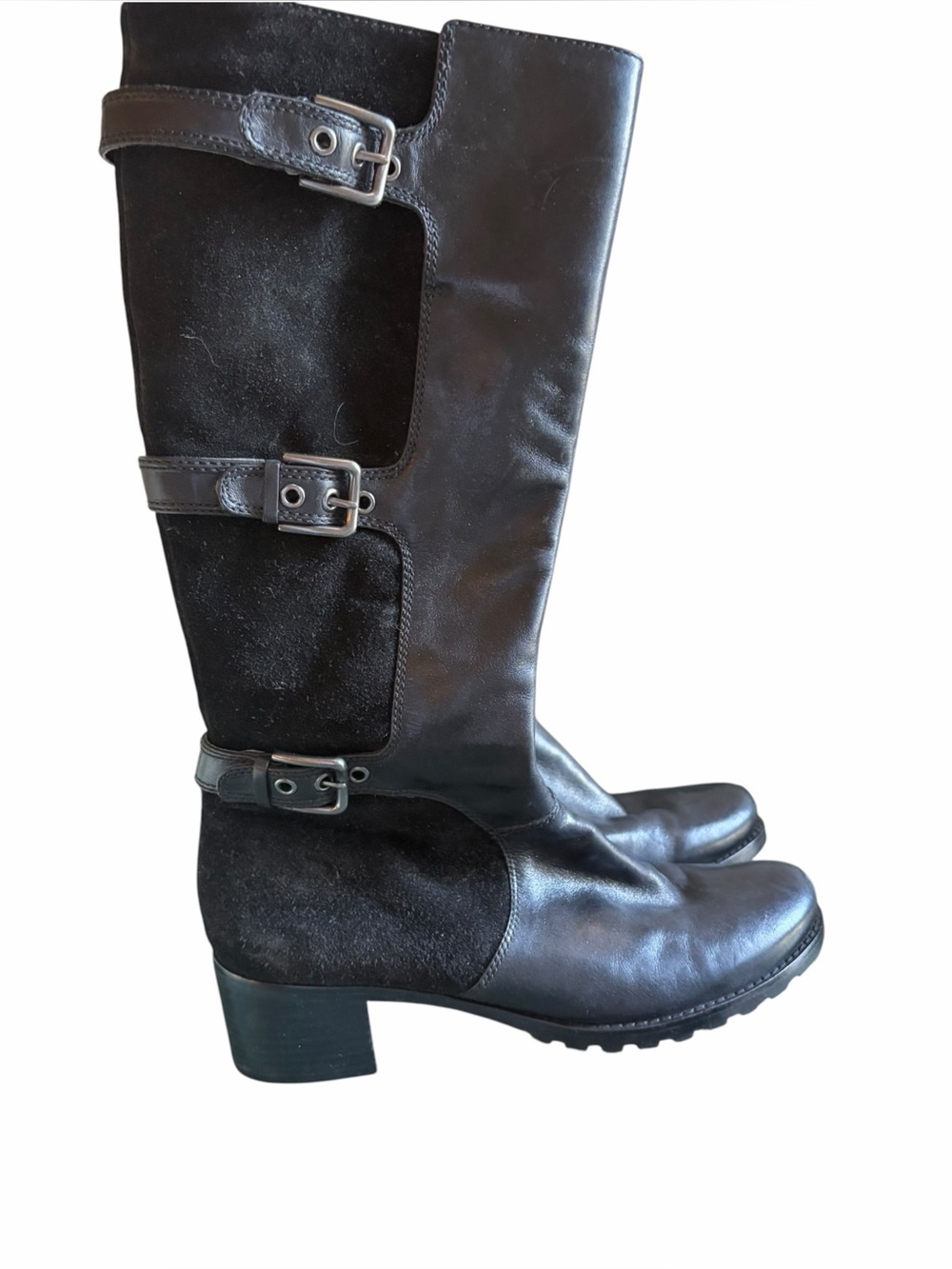 Ecco Esmerelda Black Leather 3 Buckle Tall Moto Biker Boots Women’s 9.5/40